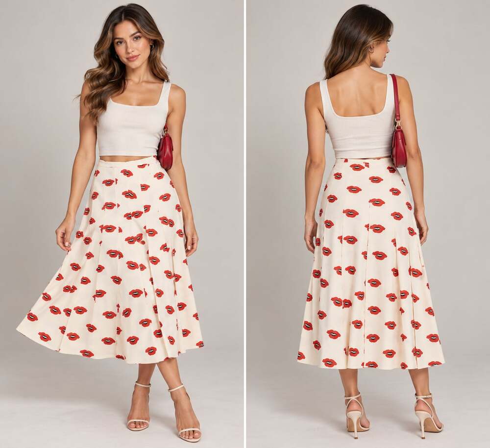 Art 365 - pleated skirt with lip print
